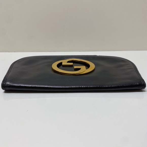 Gucci 1970’s Blondie Black Leather Gold Plated GG Logo Clutch Bag Italy - Picture 4 of 12